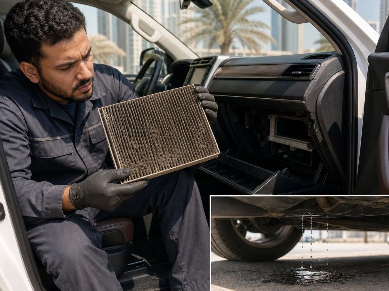 Climatisation auto : odeur de moisi ou fuite d’eau ? Guide MENA des filtres d’habitacle et évacuations